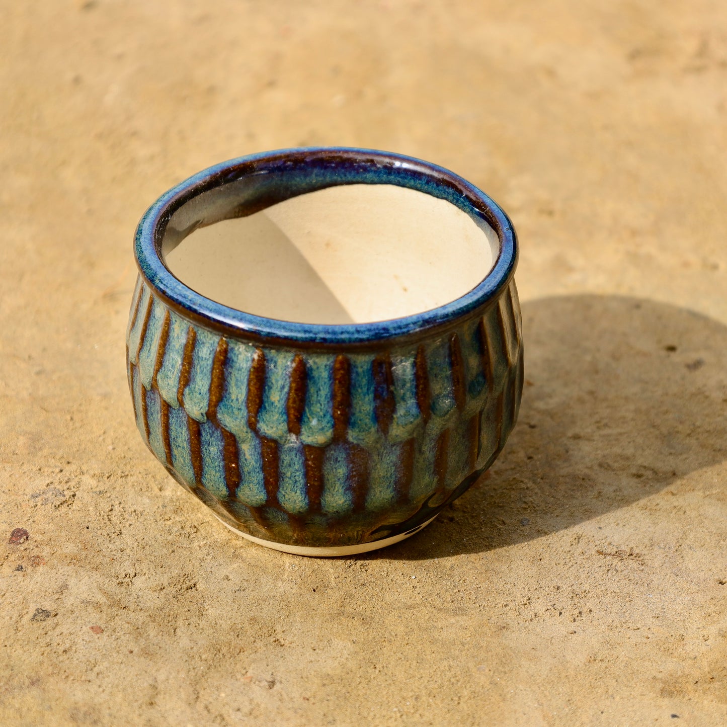 4 inch Brown / Blue textured ceramic pot