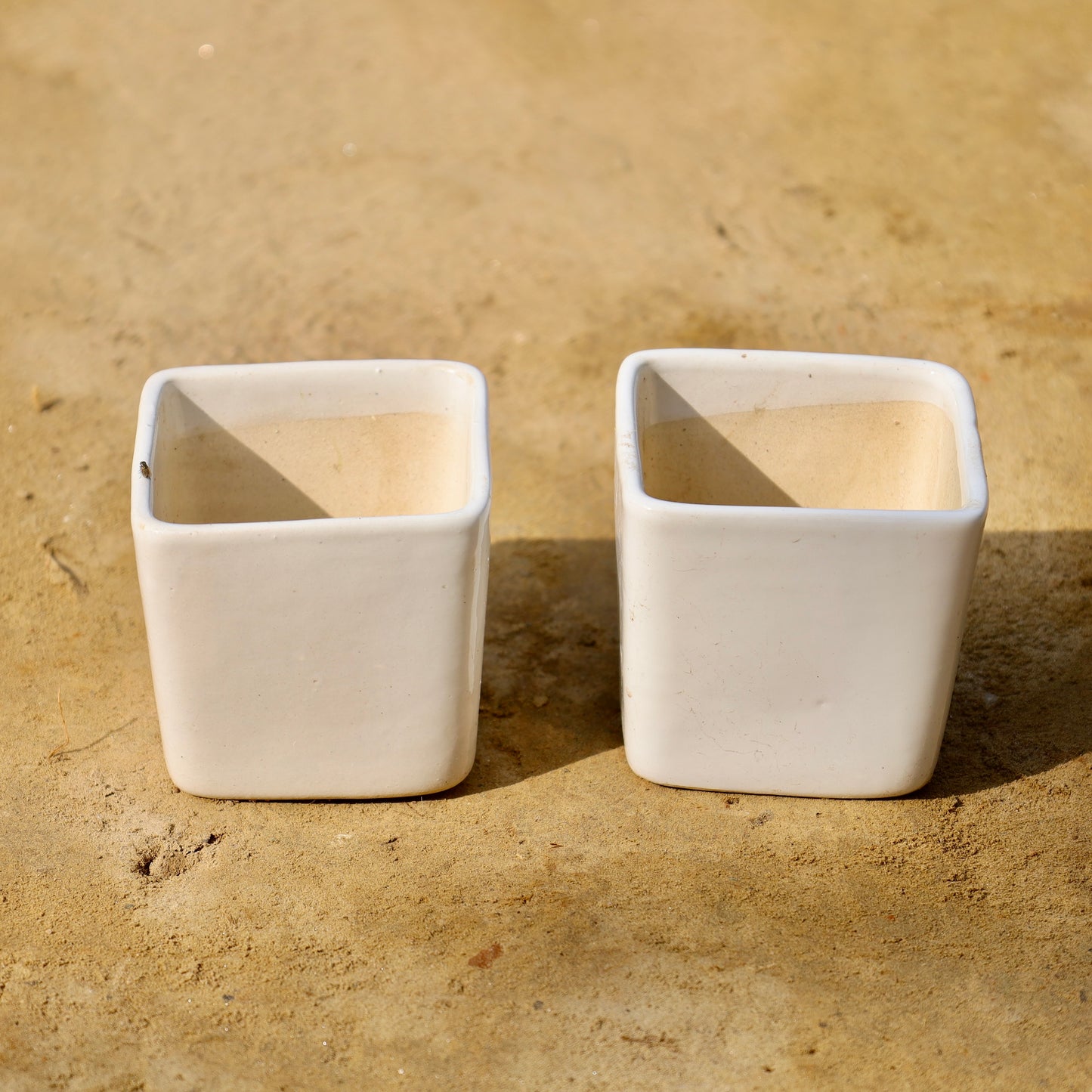 set of 2- 4 inch white square ceramic pot
