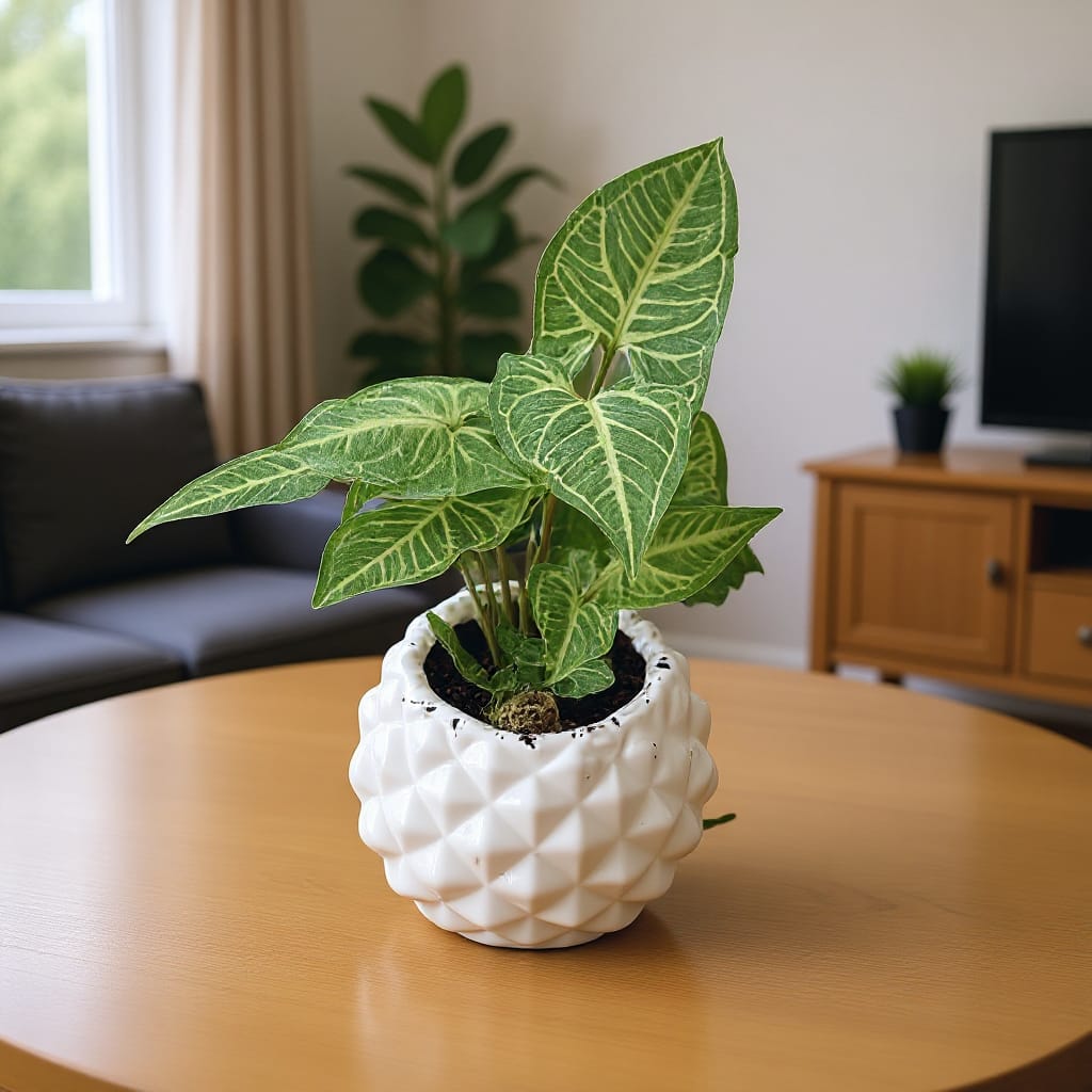 Syngonium Light Green In 4 Inch Diamond Designer Ceramic Pot (Any Colour)