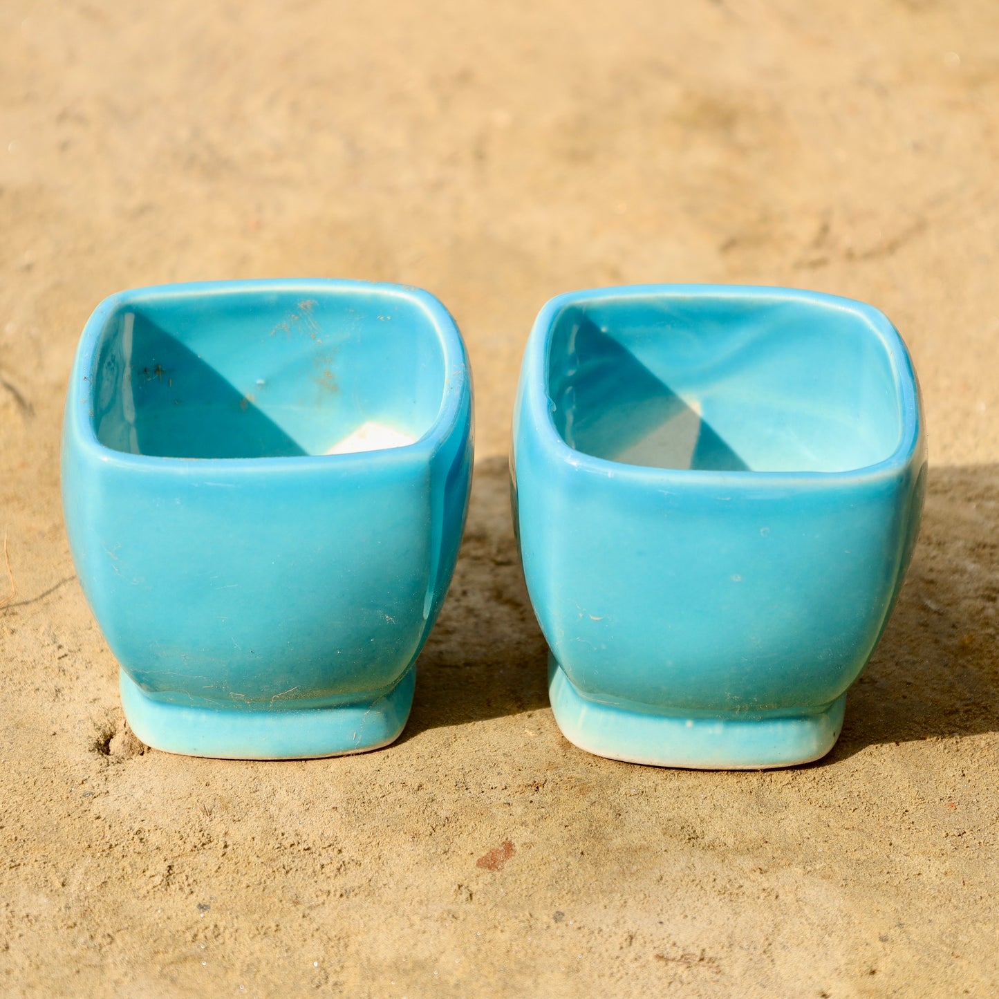 Set of 2- 3 inch bule Square Ceramic pot