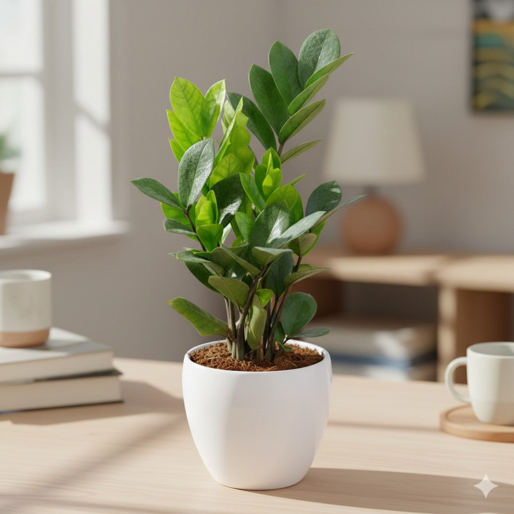 ZZ Green / Zamioculcas Zamiifolia in 6 inch Ceramic Pot (Any Colour)