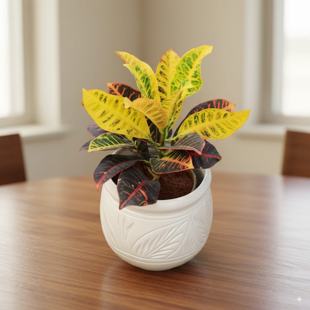 Croton Petra in 8 Inch Matka Ceramic Pot (Any Colour & Design)