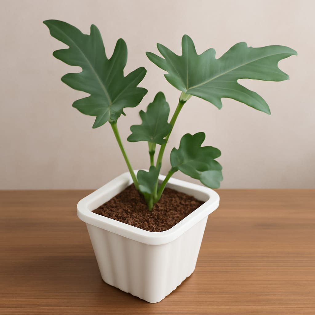 Philodendron Selloum in 8 Inch White Heavy Square Plastic Pot