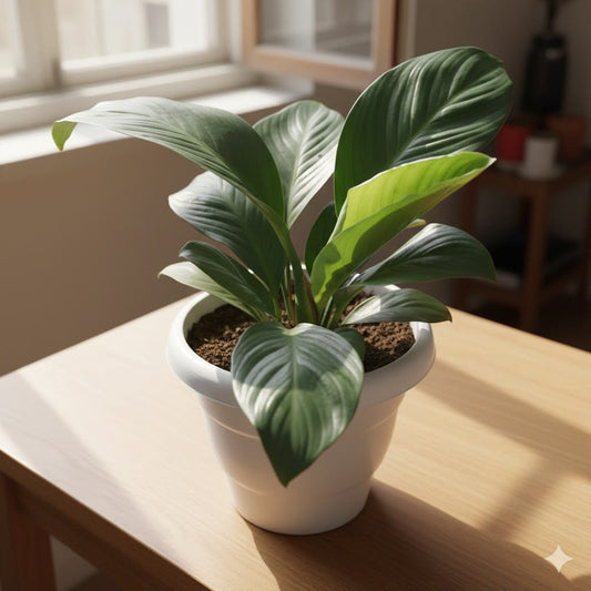 Peace Lily Broad Leaf in 8 inch White Classy Plastic Pot